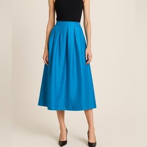 Andre Chateau Vintage 100% Silk Pleated Midi Skirt Blue Size 12 Waist size 30”